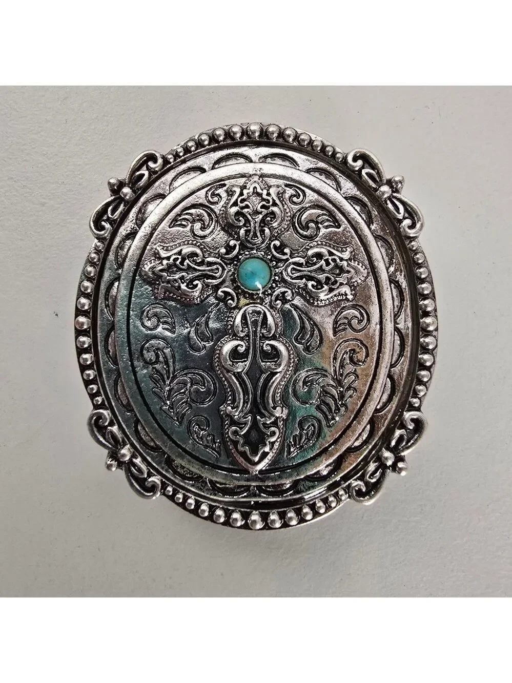 Antique Silver Cross Phone Holder Bohemian Western Phone Accessory Turquoise